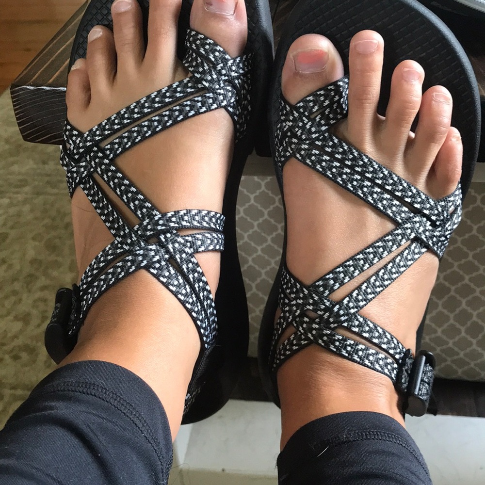 Black white and gray Chacos size 9